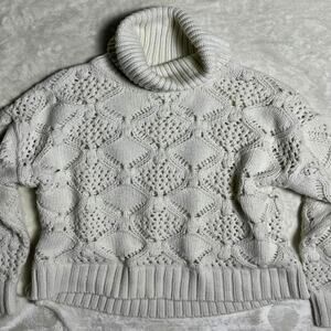 Sundance Oversized Turtleneck Women's M Ivory Sweater Open Weave Fisherman Cable